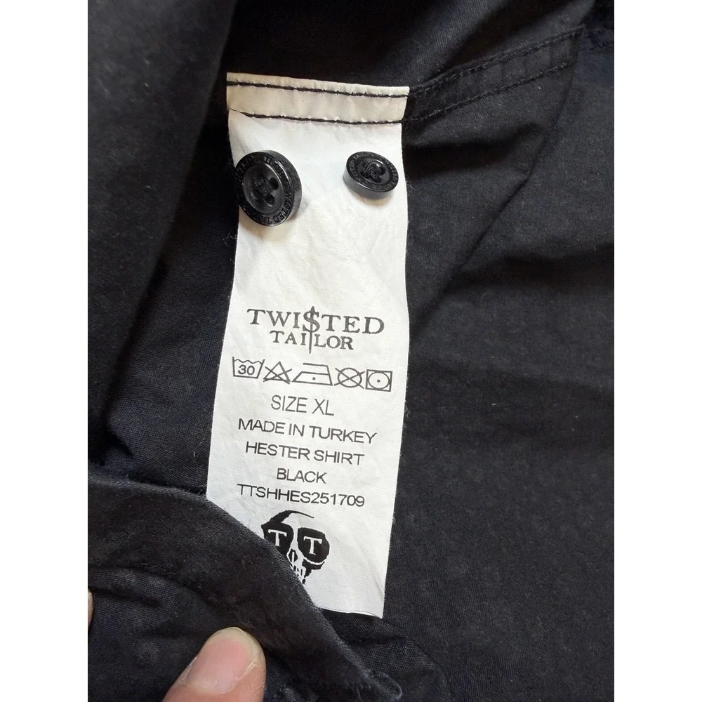 Twisted Tailor Shirt Mens XL Black Fitted Button Down Geometric Print